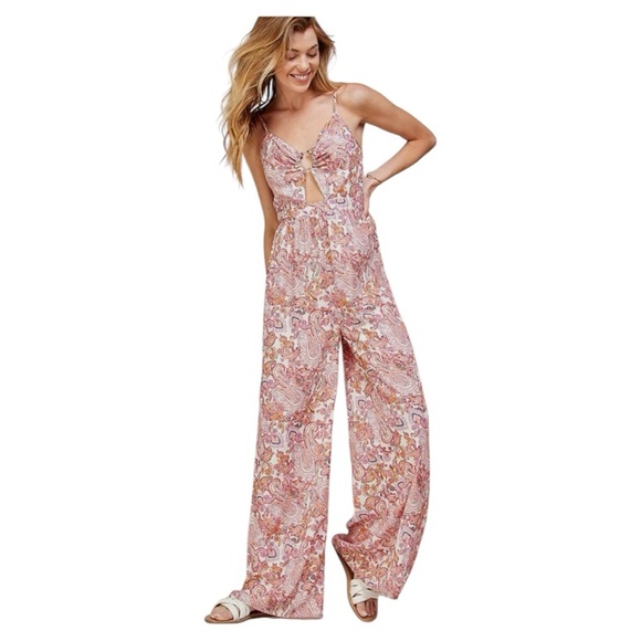 Sweet Lemon Pants - NWT Sweet Lemon baby pink paisley metal ring cutout jumpsuit size M